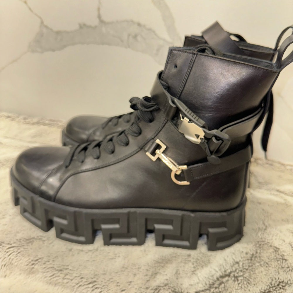Versace Black Leather Men's Boots